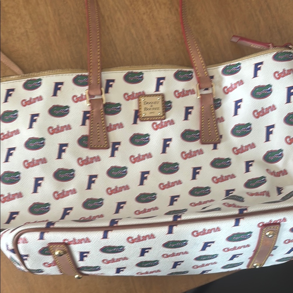 Dooney & Bourke White and Brown Tote Bag with Leather Trim Florida Gators